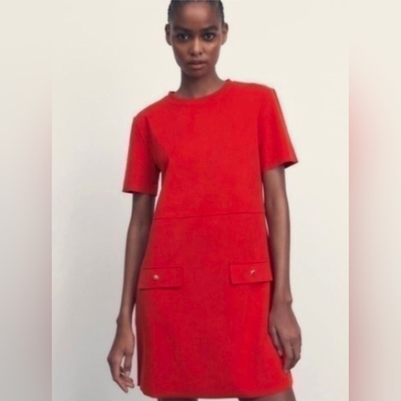 Zara Dresses & Skirts - Zara Elegant Red Chef Dress With Gold Buttons Mini Dress Size Medium